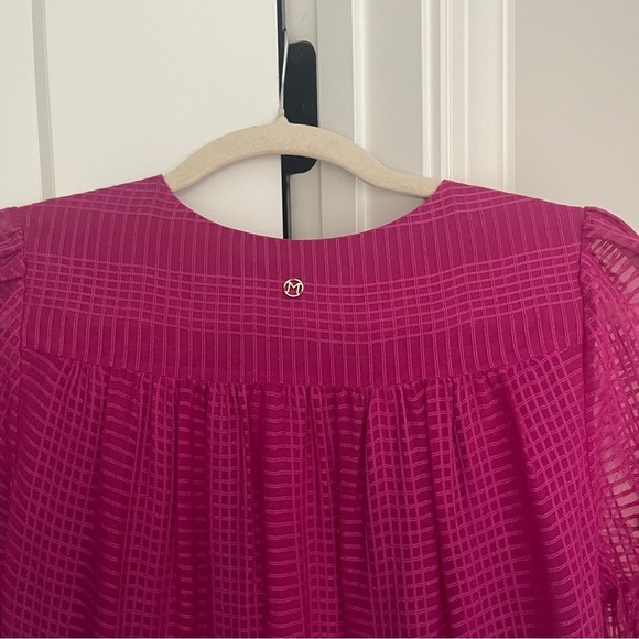 Marie Oliver Vanessa Fuschia Pink Subtle Plaid Short Sleeve V Neck Maxi Dress - Picture 5 of 6